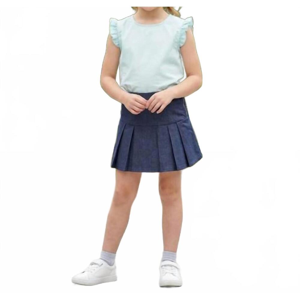 NEW LITTLE OLIN ruffle sleeve top & pleated skirt set in teal/ denim